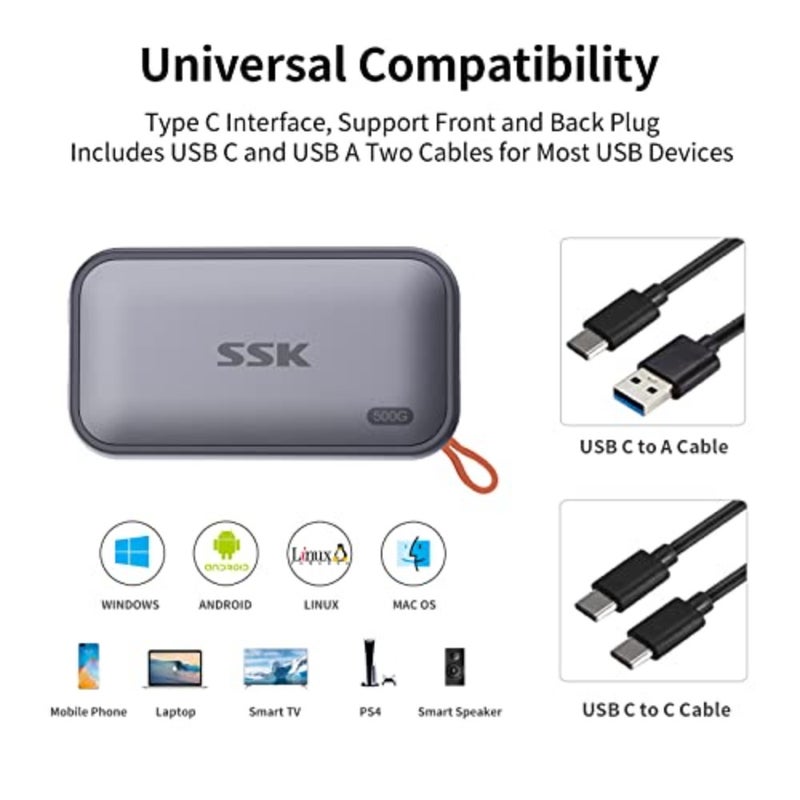 محرك أقراص SSD خارجي محمول، بسرعة تصل إلى 1050 ميجابايت/ثانية USB C SSD خارجي SSD USB 3.2 Gen 2 لأجهزة iPhone 15/Pro وWindows وMac وهواتف Android والأجهزة اللوحية - Image 4