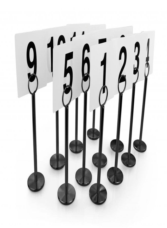 نيو ستار فود سيرفيس حاملات بطاقات أرقام الطاولات من نيو ستار فود سيرفيس، رقم الموديل 27686، مزودة بمشابك حلقية، مع بطاقات أرقام من 1 إلى 25، مجموعة من 12 قطعة، مقاس 8 بوصات، حامل أسود - Image 1