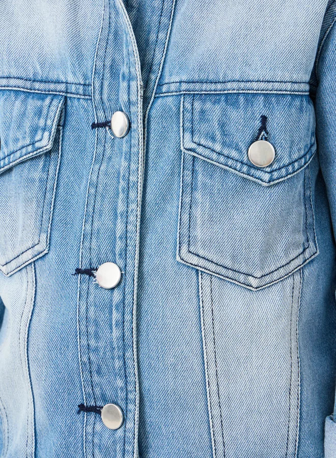 ستايلي Styli Faded Denim Jacket with Flap Pocket