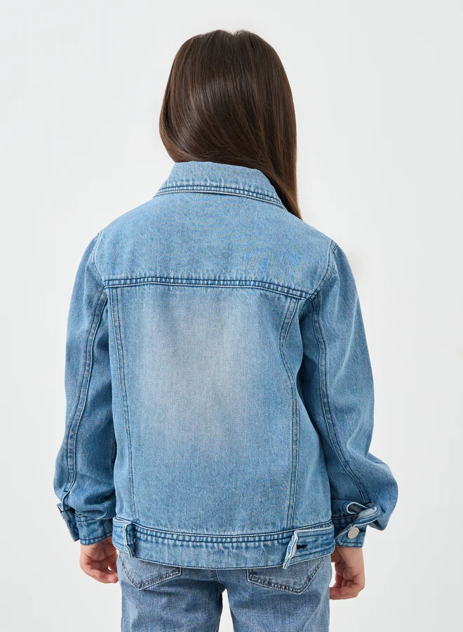 ستايلي Styli Faded Denim Jacket with Flap Pocket