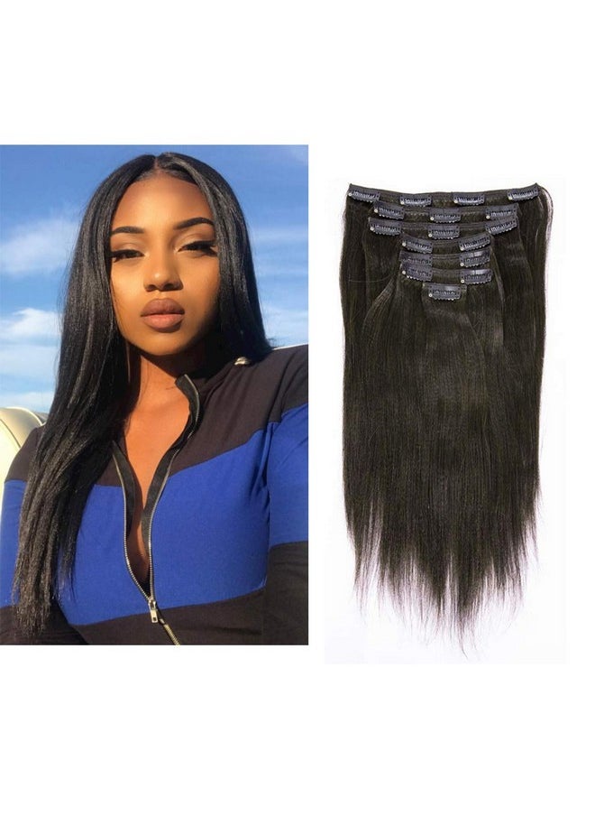 Anrosa - Yaki Hair Clip In Yaki Hair Extensions Clip In Human Hair Yaki Hair Clip In Extensions For African American Yaki Straight Clip Ins Natural Hair Thick Volume Natural Black 1B 14 Inch 120 Gram - Image 1