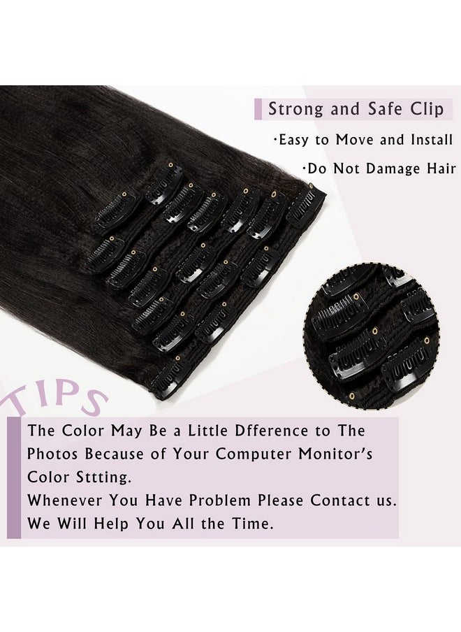 Anrosa - Yaki Hair Clip In Yaki Hair Extensions Clip In Human Hair Yaki Hair Clip In Extensions For African American Yaki Straight Clip Ins Natural Hair Thick Volume Natural Black 1B 14 Inch 120 Gram - Image 1
