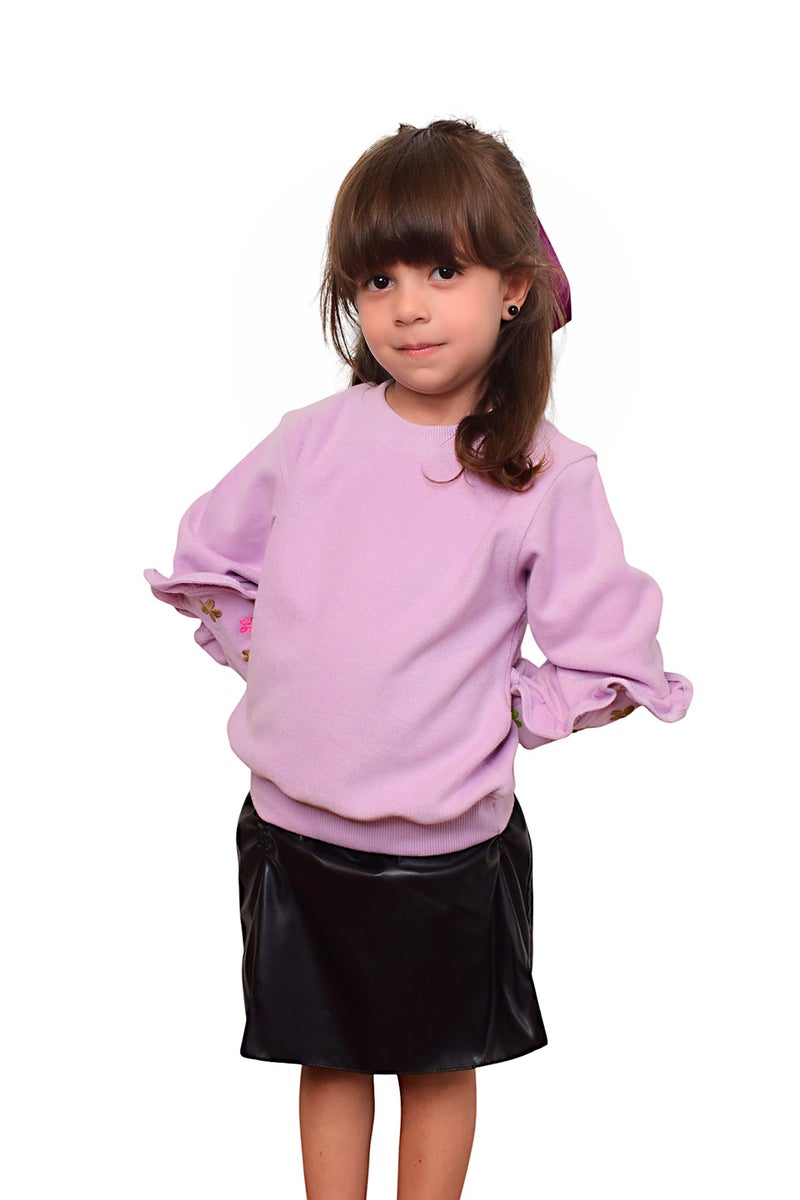 Bongo Kids Wear Girl's Cashmere Cotton Long Sleeve  Sweetshirt - Lavander - Image 1