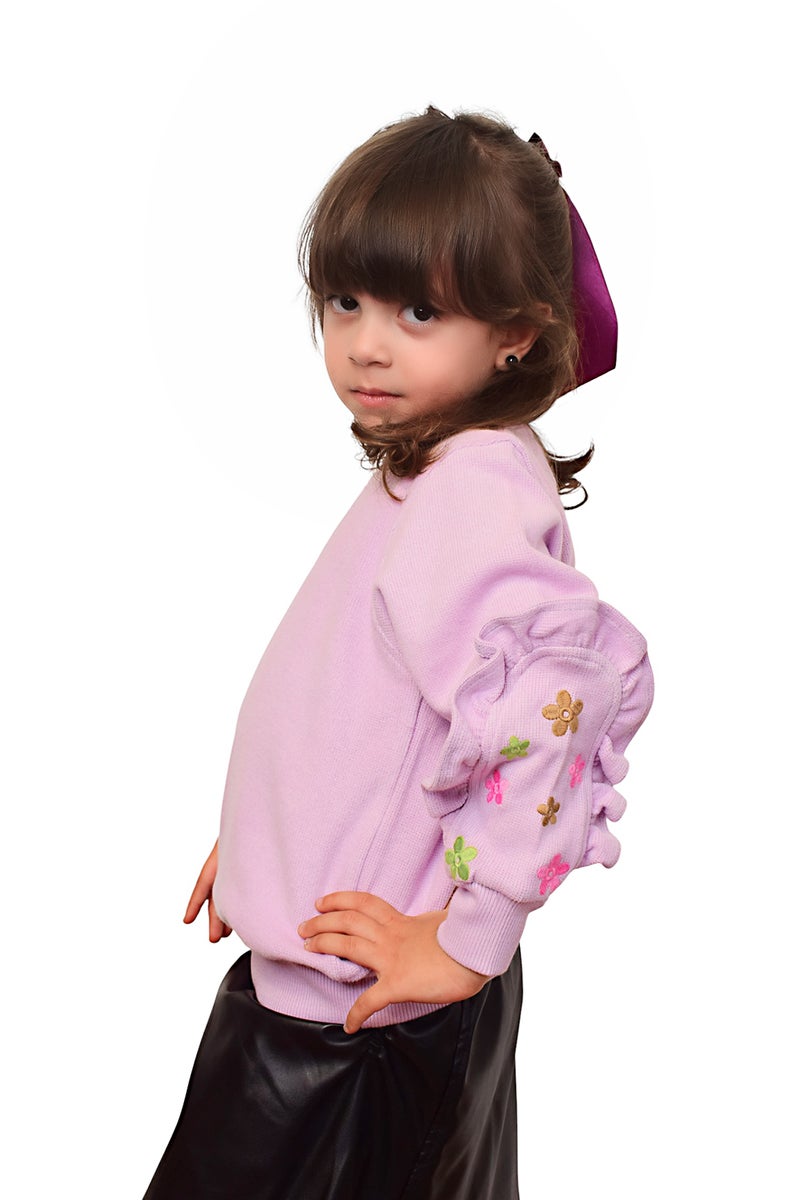 Bongo Kids Wear Girl's Cashmere Cotton Long Sleeve  Sweetshirt - Lavander - Image 2
