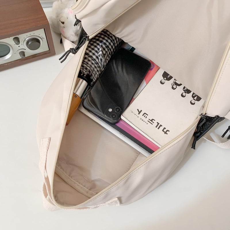GAXOS Cute Aesthetic Backpack for School Middle Student Travel White Backpack Teens Girls Bear Pin Book Bags - Image 4
