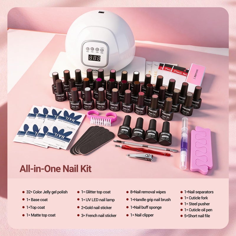 JODSONE 36Pcs Jelly Gel Nail Polish Kit with 4 Functional Gel for All Seasons - Image 3