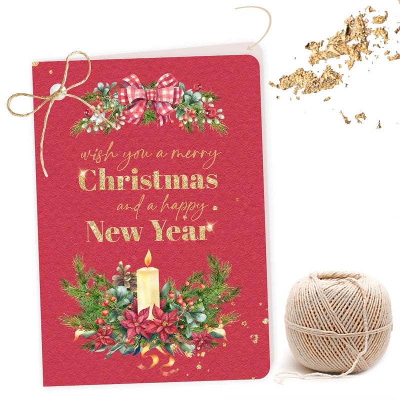 Chic a Choc Merry Christmas Happy New Year Greeting Card, Gift Tag. Red handmade paper effect design. Pack of 40. With Jute String. For attaching to Gift Box, Cake Box. - Image 5