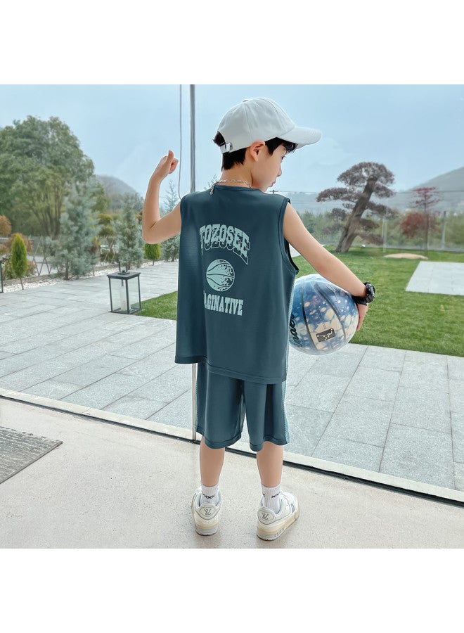 Zuoxi Boys' Summer Vest Set - 2-piece Sporty Basketball Outfit, Breathable Mesh Training Clothes For Big Kids - Image 5