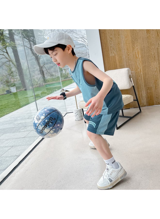 Zuoxi Boys' Summer Vest Set - 2-piece Sporty Basketball Outfit, Breathable Mesh Training Clothes For Big Kids - Image 4