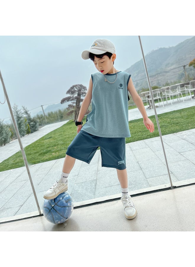 Zuoxi Boys' Summer Vest Set - 2-piece Sporty Basketball Outfit, Breathable Mesh Training Clothes For Big Kids - Image 3