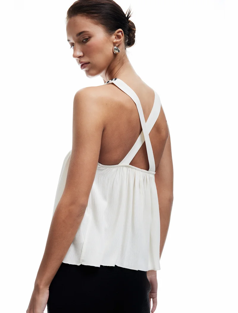 كوتون Strappy Crocheted Blouse