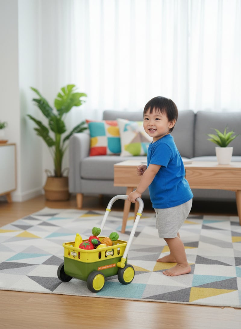 متجر 7 عربة تسوق أطفال مع فواكه وخضروات وأكسسوارات – لعبة تسوق واقعية مزودة بعجلات قوية ومقبض مريح – لعبة تعليمية تفاعلية تنمي مهارة التخيل والتسوق عند الأطفال - Image 5