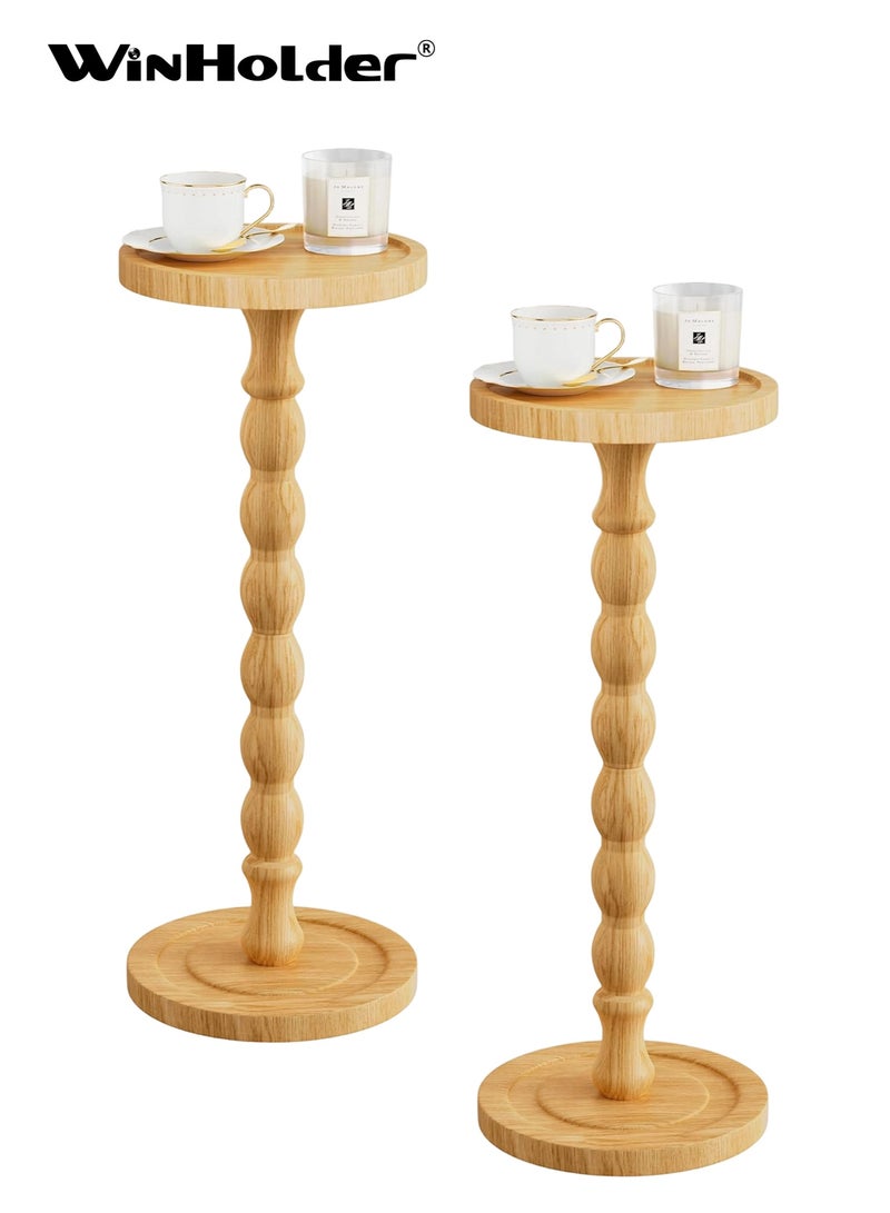 وين هولدر طاولة جانبية من الخشب الصلب، طاولة جانبية صغيرة مصنوعة من خشب المطاط للأماكن الصغيرة، طاولات مارтини، طاولات قاعدة لغرفة المعيشة، غرفة النوم، الزوايا، والمكتب (طبيعي، 2 قطعة) - Image 1