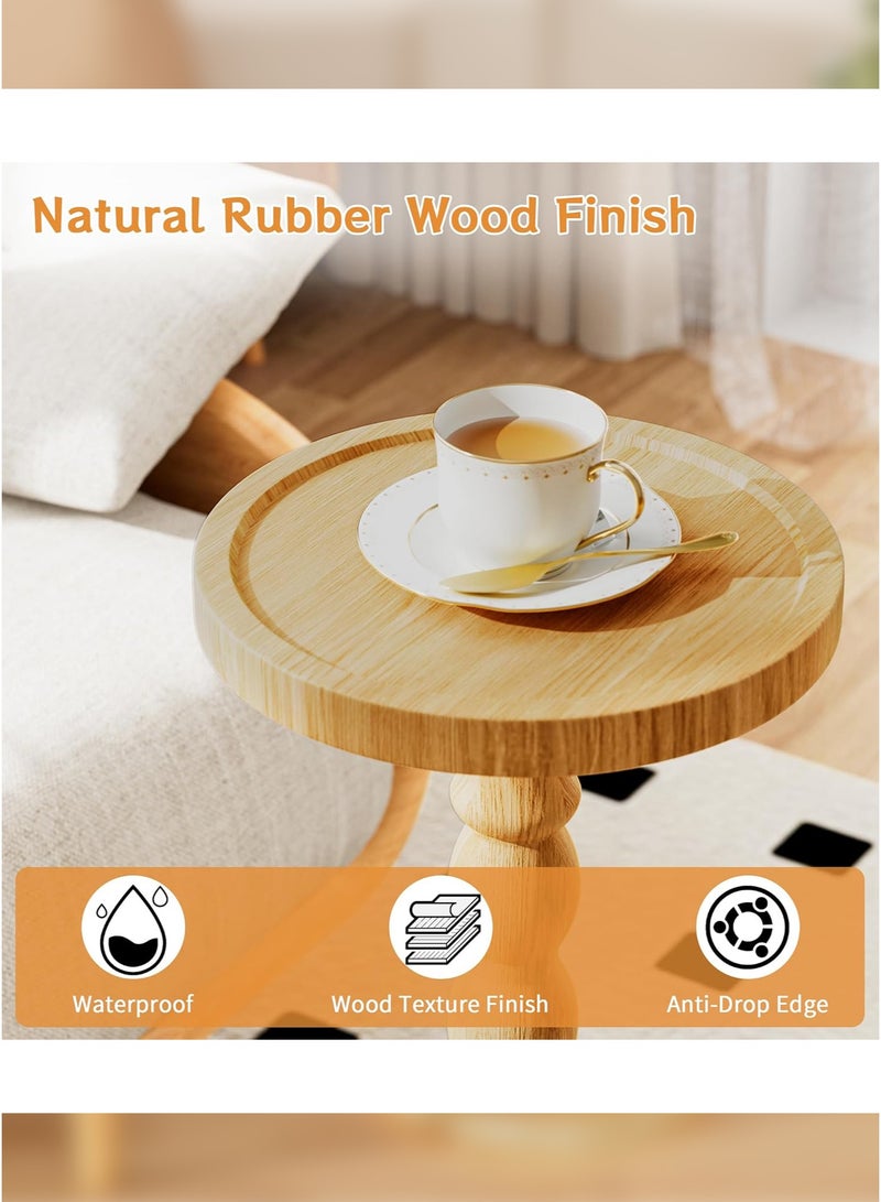وين هولدر طاولة جانبية من الخشب الصلب، طاولة جانبية صغيرة مصنوعة من خشب المطاط للأماكن الصغيرة، طاولات مارтини، طاولات قاعدة لغرفة المعيشة، غرفة النوم، الزوايا، والمكتب (طبيعي، 2 قطعة) - Image 4