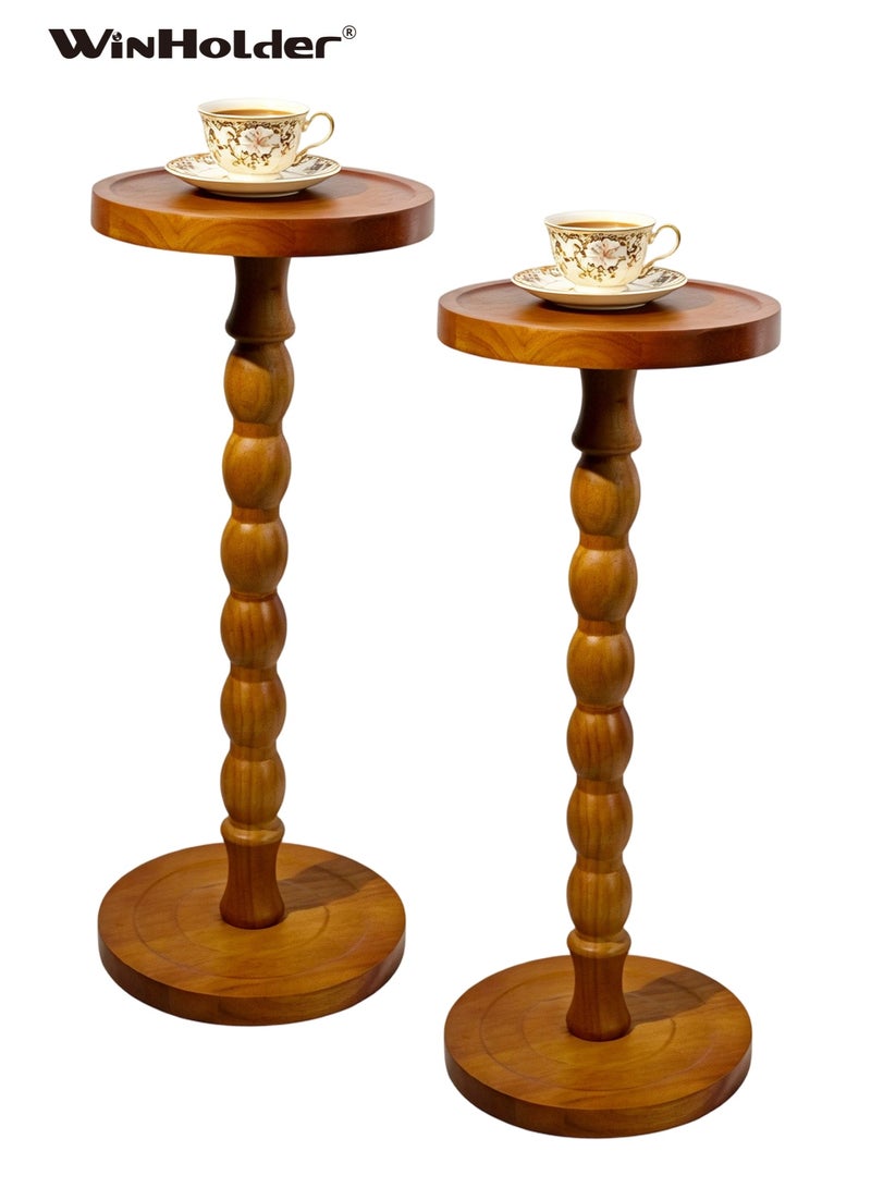 WinHolder Solid Wood Side Table, Rubber Wood‌ Small Round Side Table for Small Spaces, Martini Tables, Pedestal End Tables for Living Room, Bedroom, Corners, and Office(Walunt, 2 PCS) - Image 1