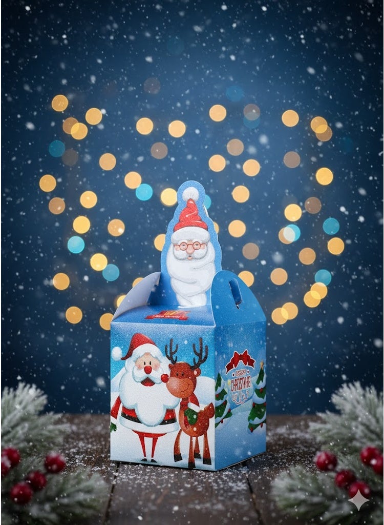 Light Blue Mini Gift & Candy Box with Festive Holiday Prints - Image 2