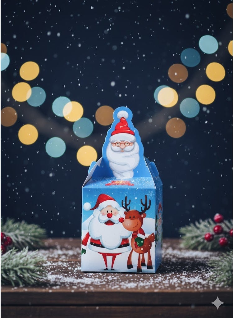 Light Blue Mini Gift & Candy Box with Festive Holiday Prints - Image 4