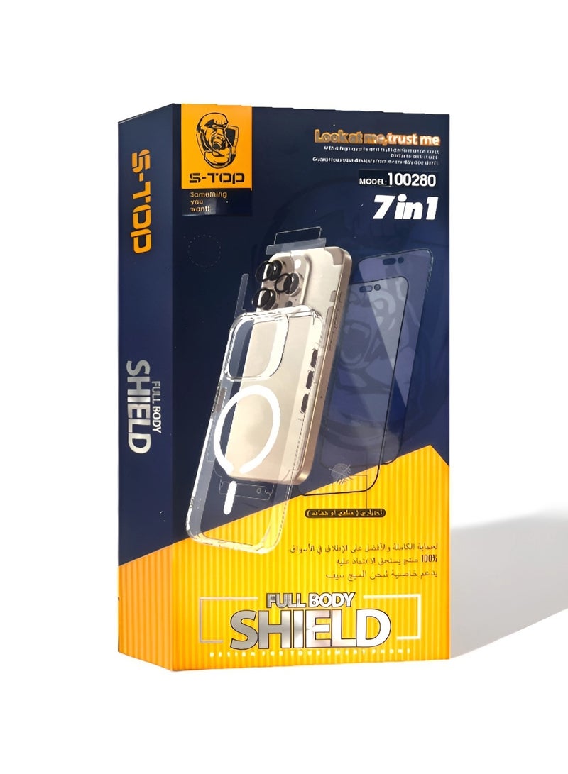 S-TOP Full protection package for iPhone S24 Plus, with screen protection and cover protection against scratches and breakage, complete protection for your device against scratches and falls (7in1), original package from S-TOP - Image 1