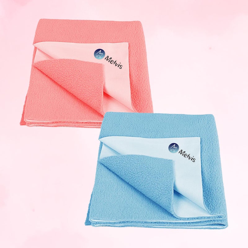 MELVIS Instadry Anti-Piling Fleece Baby Bed Protector, Waterproof Baby Sheet, Extra Absorbent & Quick Dry Sheet for Baby, Small Size 50x70cm, Pack of 2 (Sky Blue & Salmon Rose) - Image 1