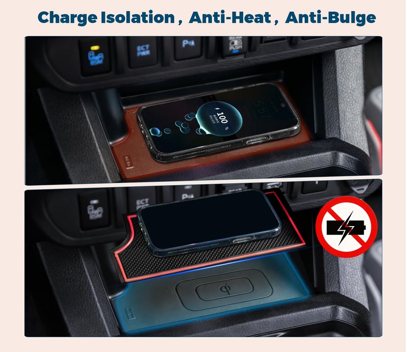 GZSH Hidden Front Center Console Cover fit for Toyota Tacoma 2016-2023 (3RD GEN Tacoma) Anti-Drop Privacy ABS Plastic Center Console Cover with Isolation Charging pad (Only fit for Wireless Charging) - Image 3