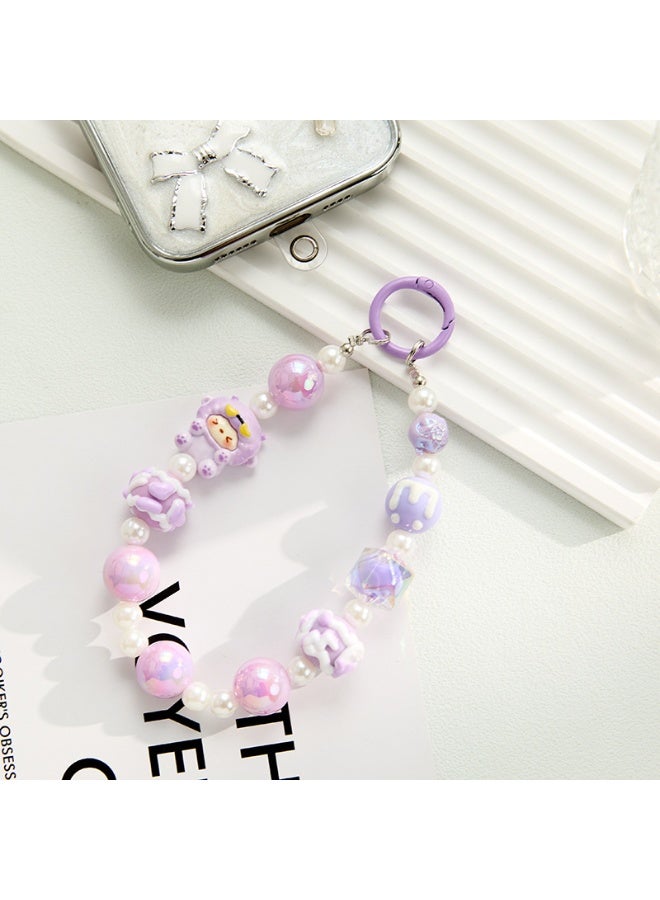 NIBEMINENT Beaded Phone Lanyard, Anti Lost Removable Wrist Strap, Sister Mami Bracelet Pendant, Phone Keychain Lanyard,Light Purple
