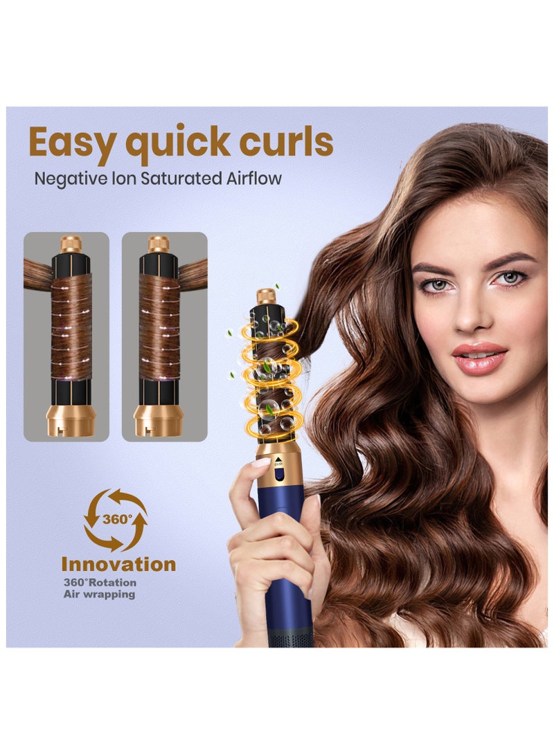PANDA JOJO 6 in 1 Hair Dryer Brush, Blow Dryer Brush Ionic Hair Dryer, Multi Hair Styler for Fast Drying Styling Curling Straightening Volumizing (Blue Gold) - Image 2