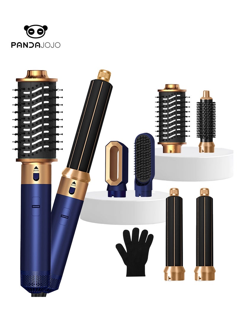PANDA JOJO 6 in 1 Hair Dryer Brush, Blow Dryer Brush Ionic Hair Dryer, Multi Hair Styler for Fast Drying Styling Curling Straightening Volumizing (Blue Gold) - Image 1