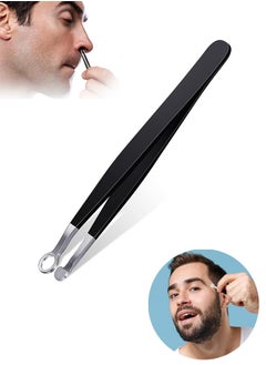 Gecomo Nose Hair Tweezers, Stainless Steel Round Head Clippers, for Noses Hair Brow Sideburns (Black)  - Image 1
