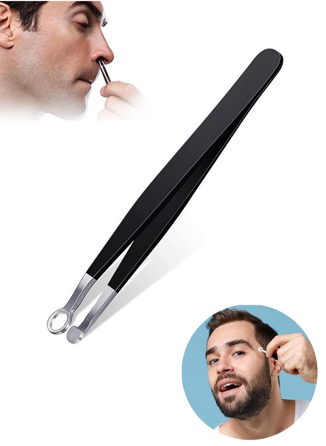 Gecomo Nose Hair Tweezers, Stainless Steel Round Head Clippers, for Noses Hair Brow Sideburns (Black)  - Image 1