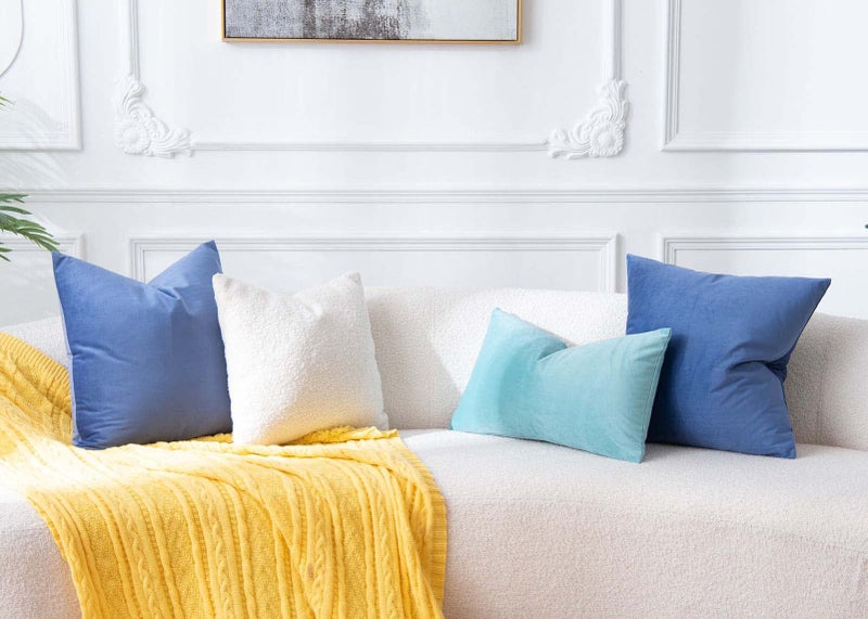 JUSPURBET Blue Velvet Throw Pillow Covers 20x20 inch Set of 2 for Living Room Couch Sofa Bedroom Decorative Square Solid Soft Cushion Cases with Invisible Zipper - Image 4