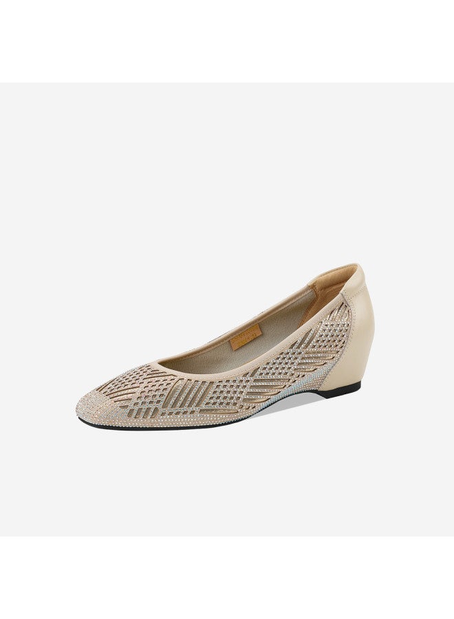 St&Sat French-style Square-toe Crystal Shallow Opening Women's Single Shoes With Inner Height Increase, Breathable, Fashionable Business Commuting Shoes, Wedding Shoes - Image 5