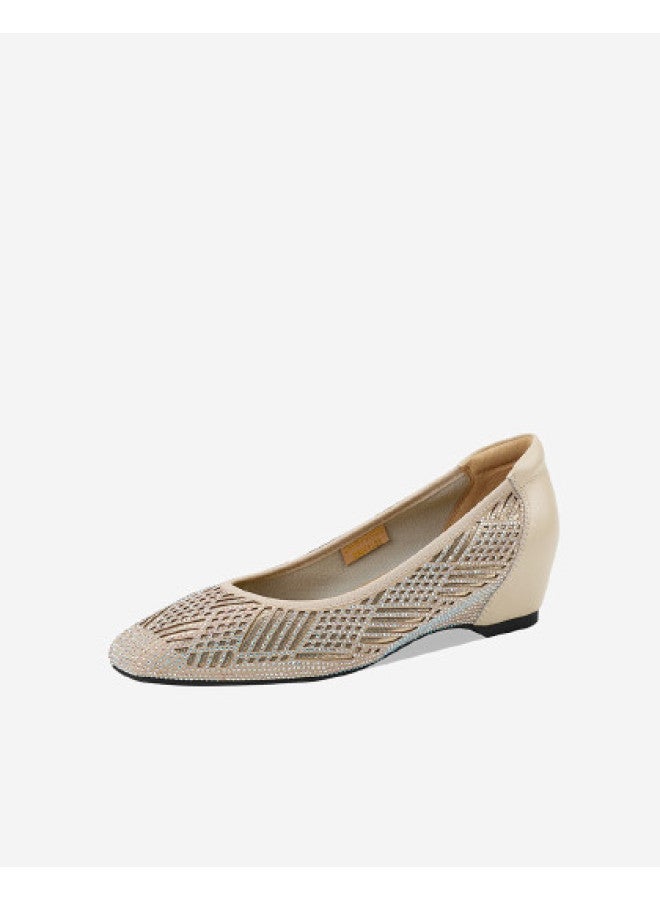 St&Sat French-style Square-toe Crystal Shallow Opening Women's Single Shoes With Inner Height Increase, Breathable, Fashionable Business Commuting Shoes, Wedding Shoes - Image 1