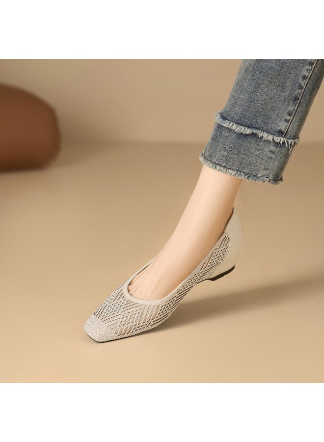 St&Sat French-style Square-toe Crystal Shallow Opening Women's Single Shoes With Inner Height Increase, Breathable, Fashionable Business Commuting Shoes, Wedding Shoes - Image 4