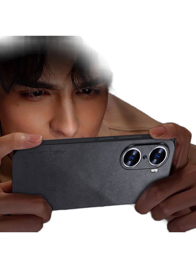 Shangsu, Suitable For Honor 60 Phone Case, Honor 60 Protective Cover, Shockproof, Full Lens Protection, Soft Shell, Simple Luxury, Lambskin Silicone Outer Case, Women'S And Men'S Leather Case, Black - Image 3