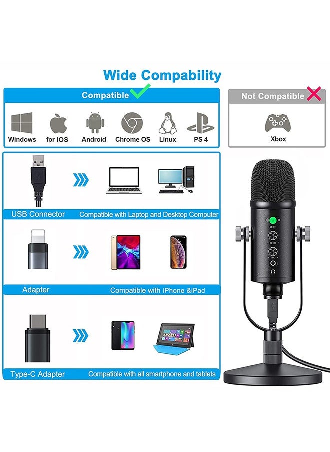 LENND - USB Condenser Microphone Compatible with PC/MAC/Ps4/iPhone/iPad/Android,Computer Mic with Noise Cancelling & Reverb, Studio Microphone for Voice and Music Recording,Podcasting,Streaming,Gaming - Image 1