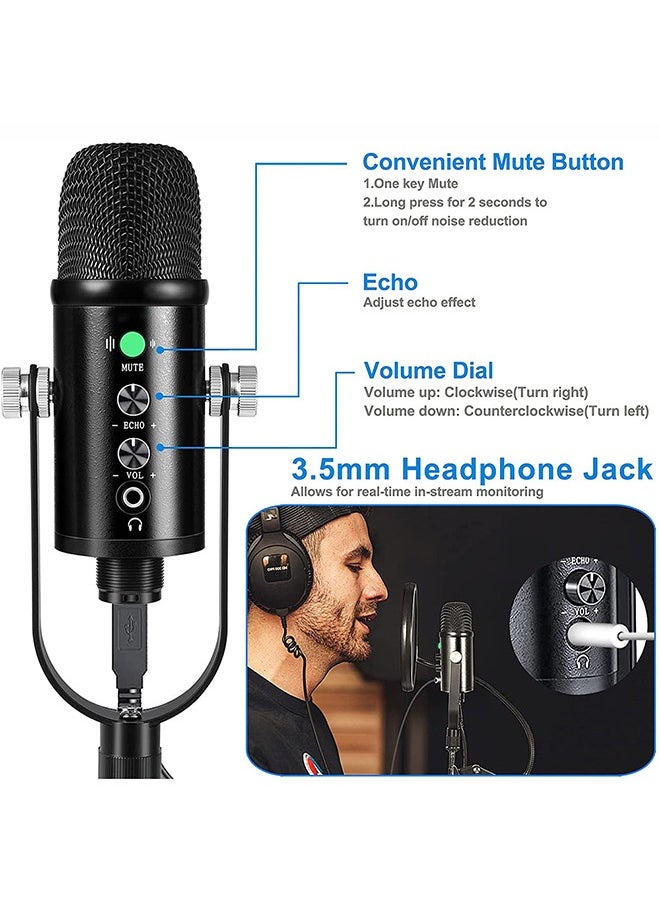 LENND - USB Condenser Microphone Compatible with PC/MAC/Ps4/iPhone/iPad/Android,Computer Mic with Noise Cancelling & Reverb, Studio Microphone for Voice and Music Recording,Podcasting,Streaming,Gaming - Image 1