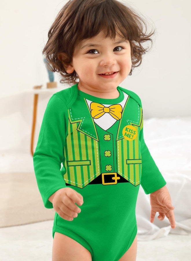 BesserBay St Patty Baby Boys Shamrock 100% Cotton Long Sleeve Jumpsuit Gnomes Cute Bodysuit Green 3-6 Months - Image 2