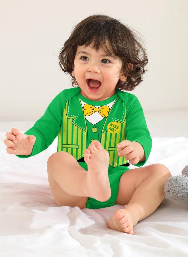 BesserBay St Patty Baby Boys Shamrock 100% Cotton Long Sleeve Jumpsuit Gnomes Cute Bodysuit Green 3-6 Months - Image 3