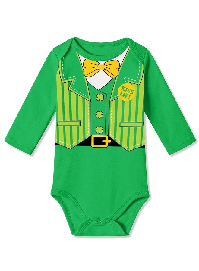 BesserBay St Patty Baby Boys Shamrock 100% Cotton Long Sleeve Jumpsuit Gnomes Cute Bodysuit Green 3-6 Months - Image 1