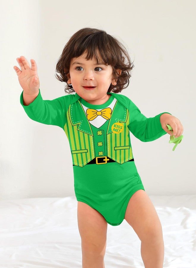 BesserBay St Patty Baby Boys Shamrock 100% Cotton Long Sleeve Jumpsuit Gnomes Cute Bodysuit Green 3-6 Months - Image 4