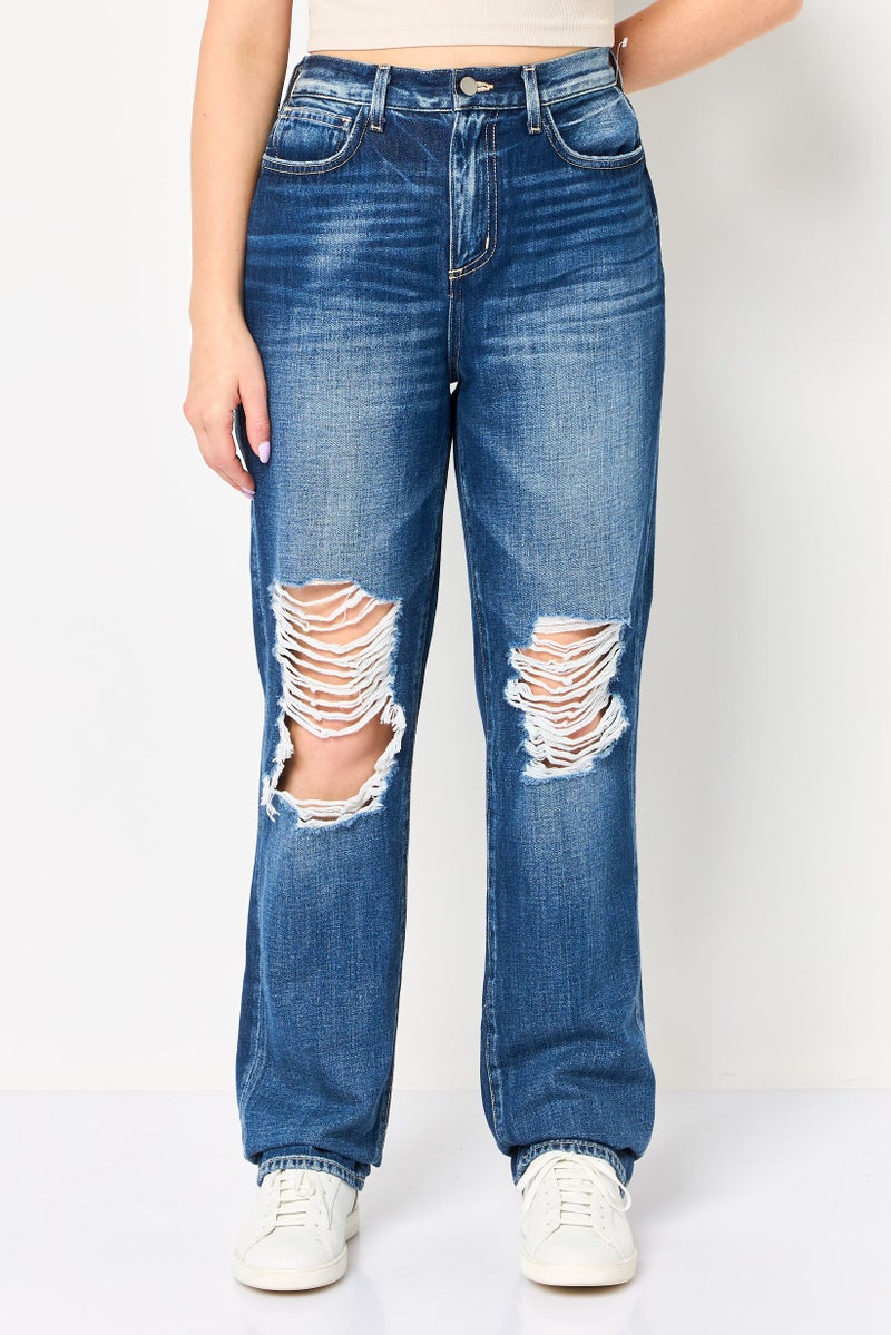 L'agence Women Regular Fit Ripped Non-Stretch Denim jeans, Blue - Image 1