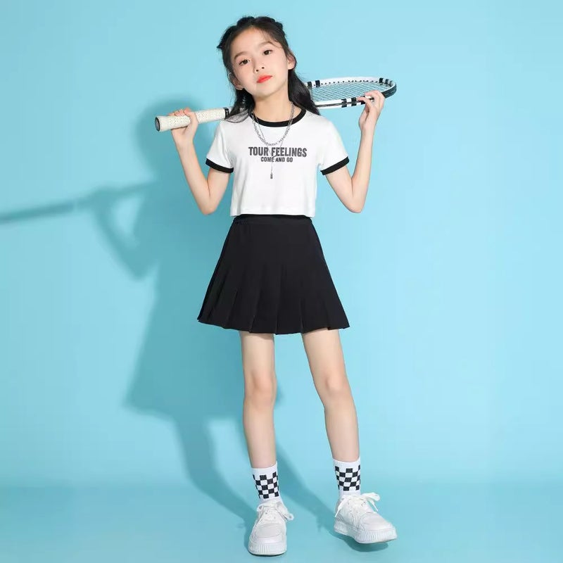 Girls Tennis Skirt Medium And Large Kidsren Black Pleated Skirt Summer Fashionable Girl Sports Short Skirt Thin - Image 3