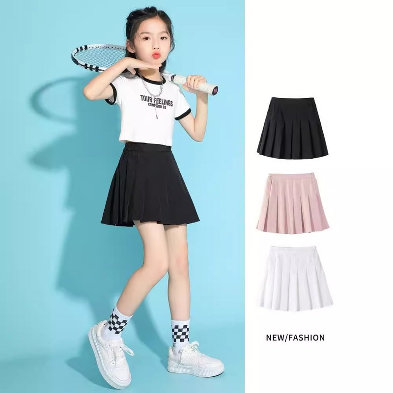 Girls Tennis Skirt Medium And Large Kidsren Black Pleated Skirt Summer Fashionable Girl Sports Short Skirt Thin - Image 2