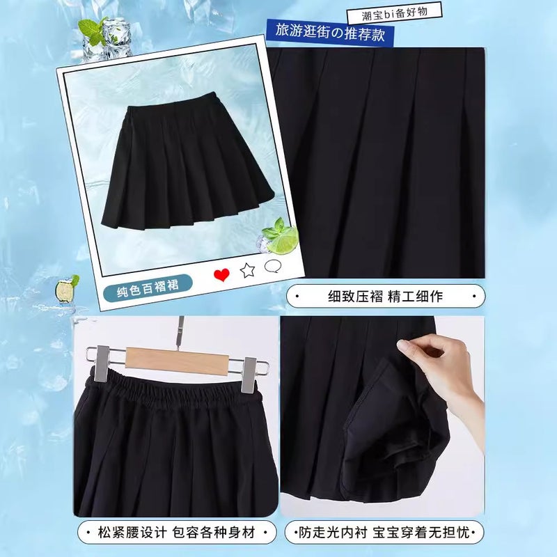 Girls Tennis Skirt Medium And Large Kidsren Black Pleated Skirt Summer Fashionable Girl Sports Short Skirt Thin - Image 5