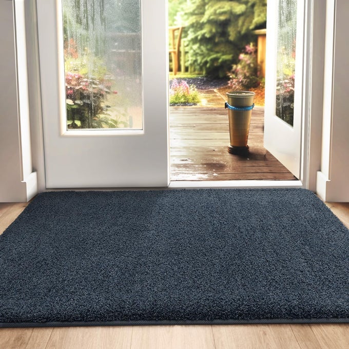 DIRT TRAPPER DOOR MAT INDOOR NONSLIP DOORMATS INSIDE MACHINE WASHABLE SUPER ABSORBENT ENTRANCE MATS SOFT FLOOR CARPET RUG 60 X 90 CM BLUEBLACK