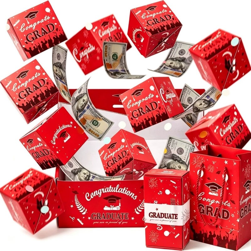 Automatic Pop Up Gift Box: Red Graduation Season, Immediate Party Fun, Ready-to-use Diy Kit - Unforgettable Interactive Cash Experience, Graduation Surprise Box for High School College Graduates, Part - Image 1