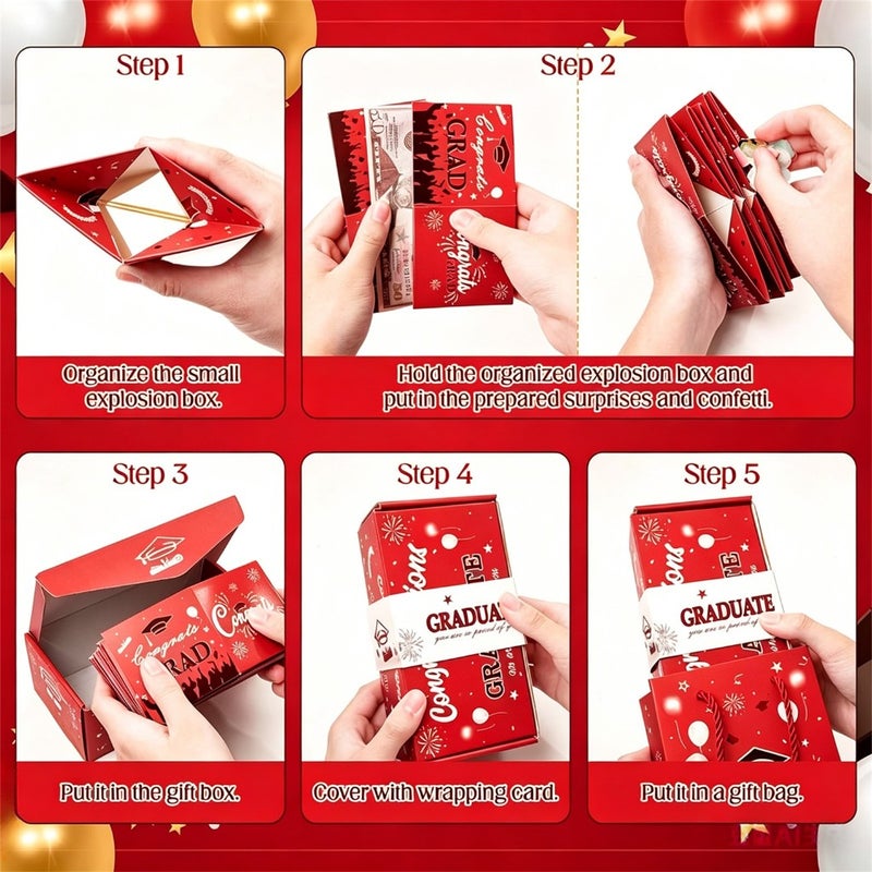 Automatic Pop Up Gift Box: Red Graduation Season, Immediate Party Fun, Ready-to-use Diy Kit - Unforgettable Interactive Cash Experience, Graduation Surprise Box for High School College Graduates, Part - Image 4