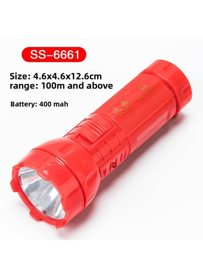 Flashlight Red Wedding Festive Home Led Rechargeable Strong Light Hand-held Mini Small Manufacturers Wholesale-Color:6661 Red 13cm (type)  - Image 1