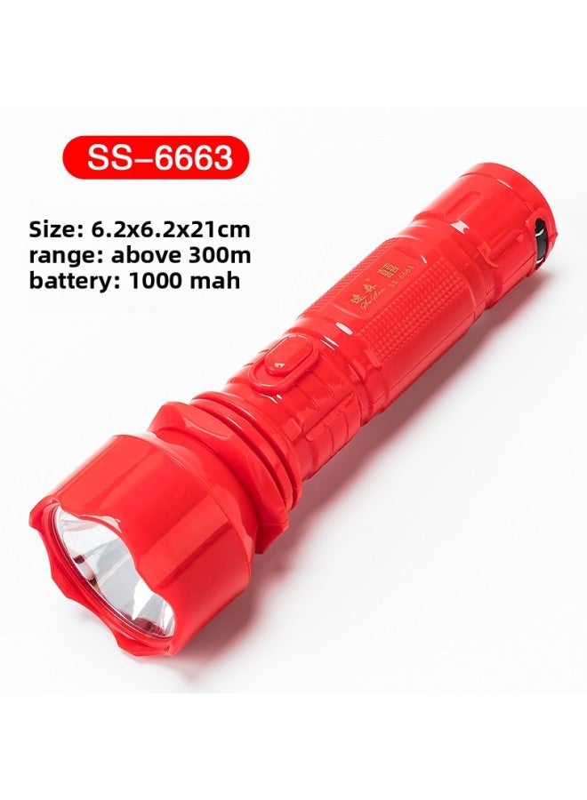 Flashlight Red Wedding Festive Home Led Rechargeable Strong Light Hand-held Mini Small Manufacturers Wholesale-Color:6661 Red 13cm (type)  - Image 4