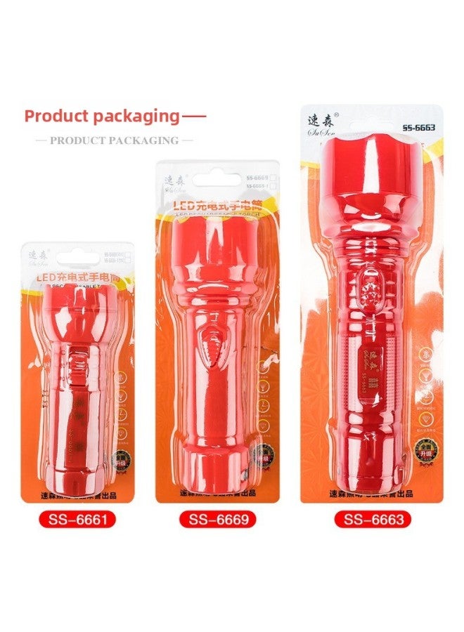 Flashlight Red Wedding Festive Home Led Rechargeable Strong Light Hand-held Mini Small Manufacturers Wholesale-Color:6661 Red 13cm (type)  - Image 2
